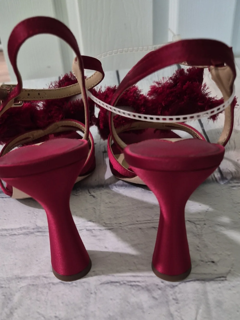 NWT Antonio Melani Zora Red Satin Frayed Bow Dress Sandals Size 8M